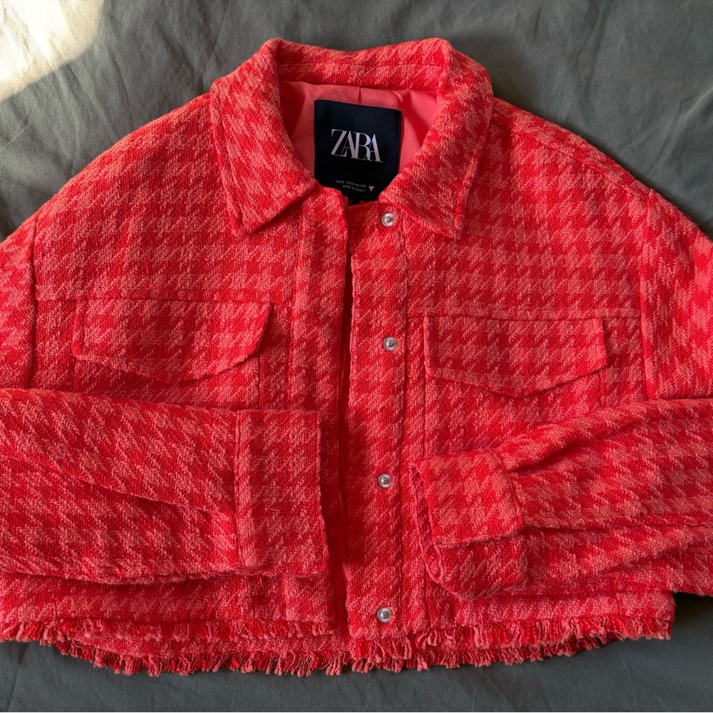 Zara Orange Houndstooth Blazer - Picture 4 of 7